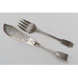A Pair of Silver cutlery, Punch London 1842 blades pierced to floral motifs. Silversmith George