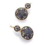 BEAUTIFUL EARRINGS ANTIQUE STYLE in yellow gold 18 kts. and silver, en tremblant, round shape