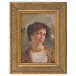 ITALIAN PAINTER, LATE 19TH CENTURY Woman's portrait Oil on panel, cm. 36 x 25 Signed 'P. Scoppetta',