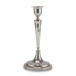 CANDLESTICK IN SILVER, PUNCH NAPLES 1830 CA. with torch shaft and smooth base. Measures cm. 28 x 13.