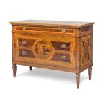 COMMODE IN VIOLET WOOD, MAGGIOLINI STYLE 20TH CENTURY with inlays of landscapes and biblical