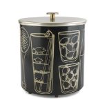 ICE BUCKET FORNASETTI, '60s in black lacquered metal decorated with bottles and glasses for