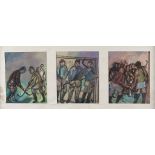 PAINTER OF THE 20TH CENTURY Hockey Players, 1964 Three oil paintings on panel, cm. 19 x 24 Signed '