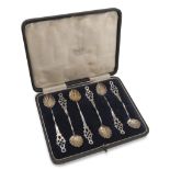 SIX TEASPOONS IN SILVER, PUNCH VARESE 1872/1933 with gilded shell-shaped bowls and pierced