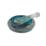 Glass Ashtray With Pestle, MURANO '50s green ground, with inclusions of little bubbles. Measures cm.