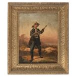 PAINTER 19TH CENTURY Minstrel in landscape Oil on canvas, cm. 48 x 38 Gilded frame PITTORE XIX