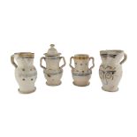 TWO VASES AND TWO CERAMIC PITCHERS, APULIA 19TH CENTURY cream ground, decorated with motifs of