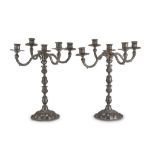 A PAIR OF CANDELABRA IN SILVER, PUNCH MEXICO EARLY 20TH CENTURY of five flames, arms with leafy