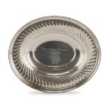 SILVER CENTERPIECE, PUNCH PALERMO POST 1968 oval shape with fluted edge and dedication in the