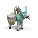 BIG DONKEY SCULPTURE IN CERAMICS, SOLIMENE VIETRI '50s in green and polychrome enamel. Side