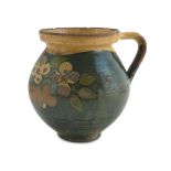 CERAMIC PITCHER, 19TH CENTURY in yellow and green enamel decorated with flowers. Measures cm. 16 x