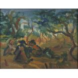 ITALIAN PAINTER OF THE 20TH CENTURY Figures in the wood Oil on plywood, cm. 42 x 54 Illegible