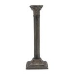 CANDLESTICK IN SILVER-PLATED METAL, 20TH CENTURY shaped as classical column. Measures cm. 26 x 10
