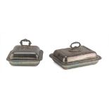 Two SILVERPLATED VEGETABLE DISHES WITH COVERS, EARLY 20TH CENTURY edges chiseled to palmette and