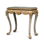 SMALL CONSOLE IN LACQUERED WOOD, 19TH CENTURY silver-plated and gilded ground. Top in green
