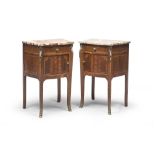 A PAIR OF BEDSIDES IN MAHOGANY, EARLY 20TH CENTURY of eighteenth-century style, with tops in African