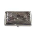 SNUFFBOX IN NIELLED SILVER, PUNCH SAINT PETERSBURG LATE 19TH CENTURY decorated with view of Moscow