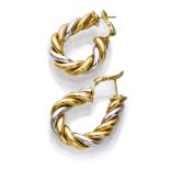 ELEGANT PAIR OF EARRINGS in white and yellow gold 18 kts., torchon model. Measures cm. 4 x 3.