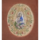 DEVOTIONAL ARRAS, EARLY 20TH CENTURY in silk centered by image of the Virgin with the Child.