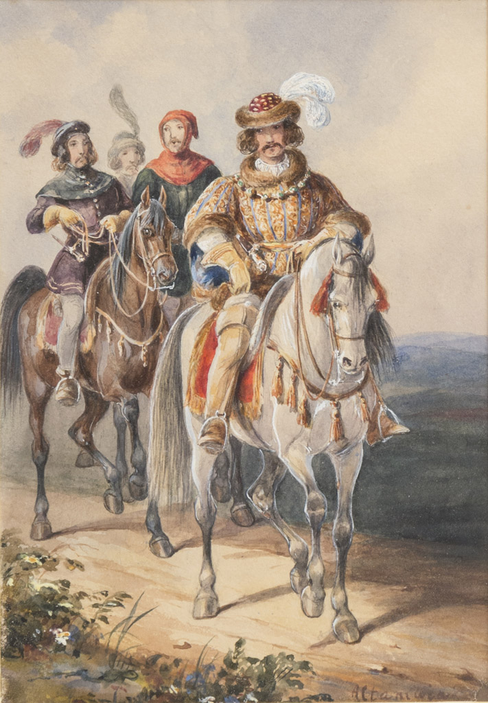 FRANCESCO SAVERIO ALTAMURA (Manner 1826 - Naples 1897) Renaissance horsemen Watercolours on paper,