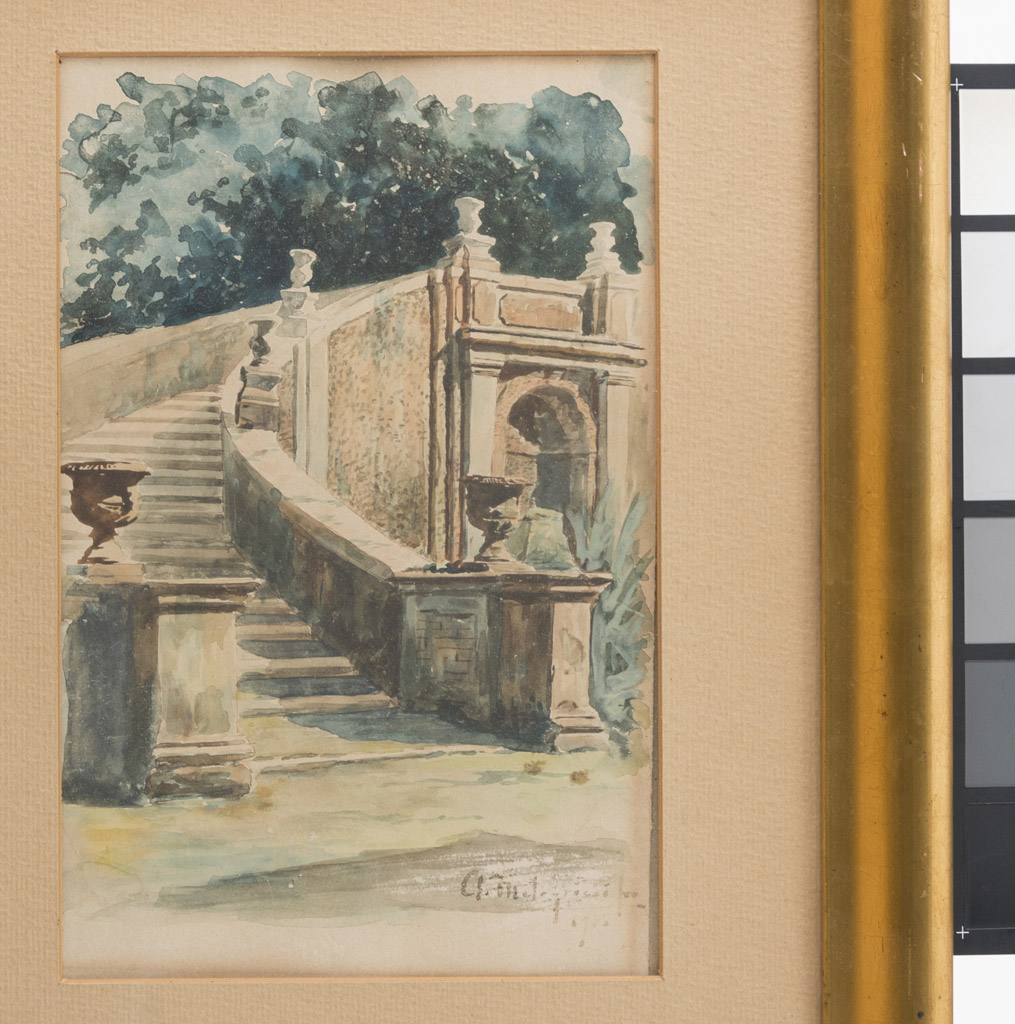 ROMAN PAINTER, 19TH CENTURY Stairway to the park Watercolour on paper, cm. 30 x 19 Illegible