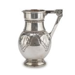 SILVER PITCHER, PUNCH COPENHAGEN 1912 oval body embossed with leaves and borders with pearl