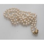 NECKLACE one thread of pearls with an elegant sphere clasp in gold 18 kts. with line of white