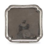 SMALL SILVER TRAY, AUSTRIA-HUNGARY EARLY 19TH CENTURY square shape with initials in the center of