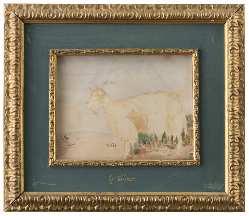 ITALIAN PAINTER 19TH CENTURY Goat in landscape Watercolour on paper, cm. 20 x 25 Signed 'G. Palizzi'