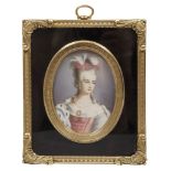 PAINTER EARLY 20TH CENTURY EIGHTEENTH-CENTURY GENTLEWOMAN Oval miniature on ivory, cm. 11,3 x 8,4