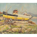 ITALIAN PAINTER, 20TH CENTURY Boat in shallow water Oil on cardboard, cm. 50 x 60 Signed 'M.