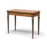 SMALL GAME TABLE IN BRIAR ELM TREE, FRANCE LATE 19TH CENTURY with folded top and four conic legs.