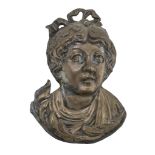 EMBOSSMENT IN SILVER-PLATED METAL, NEOCLASSICAL PERIOD representing woman 's face. Measures cm. 17 x