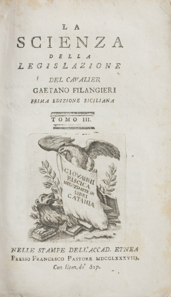 JURIDICAL ANTIQUE G. Filangieri, La Scienza della Legislazione. Four volumes. Ed. Catania