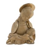 BUST OF THE VIRGIN WITH CHILD IN EARTHENWARE, ZACCAGNINI, '50s with highlights in gold. Mark in gold