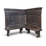 EBONIZED WALNUT CHOIR-STALLS, CENTRAL ITALY, ELEMENTS OF THE EARLY 17TH CENTURY corner shaped,