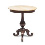 SMALL TABLE IN WALNUT, 19TH CENTURY with round top in yellow marble and baluster leg with to