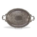 LARGE TRAY IN SHEFFIELD, PUNCH Birmingham, MID-19TH CENTURY, oval shape, entirely engraved with leaf