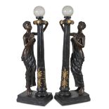 A PAIR OF FLOOR LAMPS IN BURNISHED METAL, 20TH CENTURY of Empire style, classical column upright