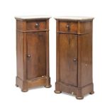 A PAIR OF BEDSIDES IN MAHAGONY, NAPLES 19TH CENTURY front with one drawer and a door. Bun feet,