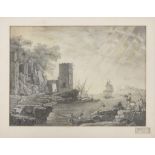 FRENCH PAINTER, 19TH CENTURY Port view with fishermen and merchants Pencil on paper, cm. 36 x 50