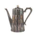 SILVER-PLATED TEAPOT, PUNCH SHEFFIELD EARLY 20TH CENTURY with body engraved with floral motifs. Bone