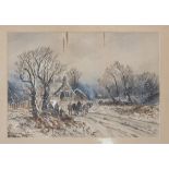 EUROPEAN PAINTER, LATE 19TH CENTURY. Winter landscapes with farms and horses. A pair of mixed