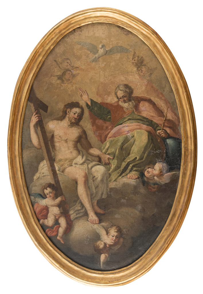 NEAPOLITAN PAINTER, 18TH CENTURY The Trinità Oil on oval canvas, cm. 94 x 62 Conditions of the