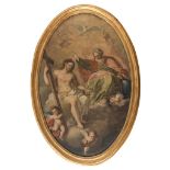 NEAPOLITAN PAINTER, 18TH CENTURY The Trinità Oil on oval canvas, cm. 94 x 62 Conditions of the