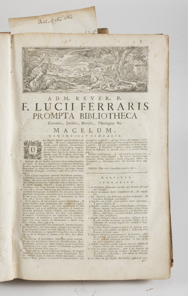 THEOLOGY Lucii Ferraris, Bibliotheca. A volume with engravings in the text. Ed. Rome 1761. Full - Image 2 of 2