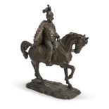 ITALIAN SCULPTOR, 19TH CENTURY VITTORIO EMANUELE ON HORSEBACK Bronze with burnished patina, cm. 60 x