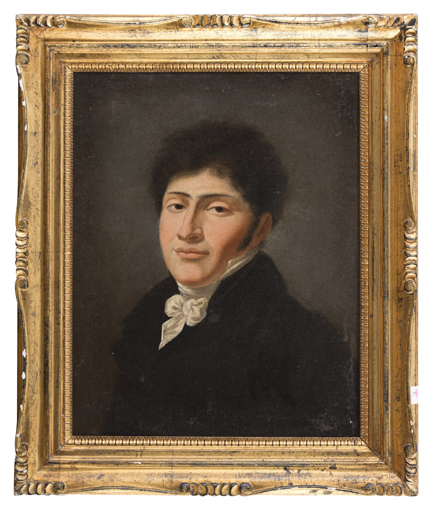 FRENCH PAINTER, EARLY 19TH CENTURY Portrait of young Gentleman Oil on canvas, cm. 46 x 36 Gilded