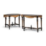 CONSOLE AND TABLE IN EBONIZED WOOD AND MAPLE TREE 19TH CENTURY moved front, obelisk legs with bulb