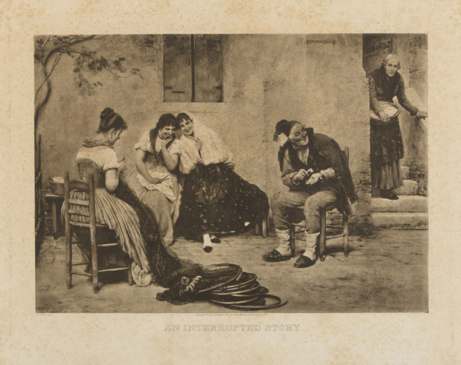 ENGLISH ENGRAVER, LATE 19TH CENTURY AN INTERRUPTED STORY, AFTER VON BLAAS Monochrome print, cm. 48 x
